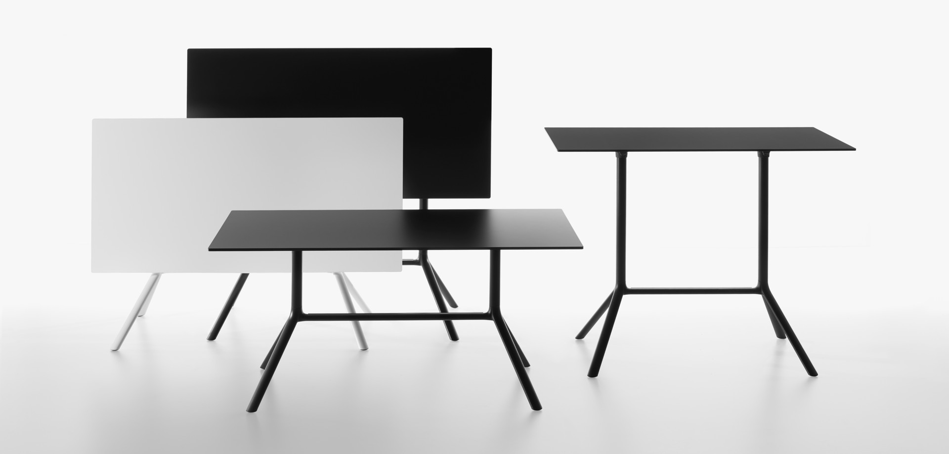 Plank - MIURA table rectangular folded and unfolded, black, white - group