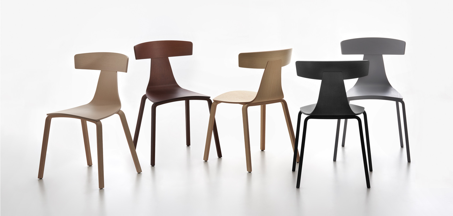 Plank - REMO wood chair, natural finished ash, stained in the colors chalk, walnut, grey, black.