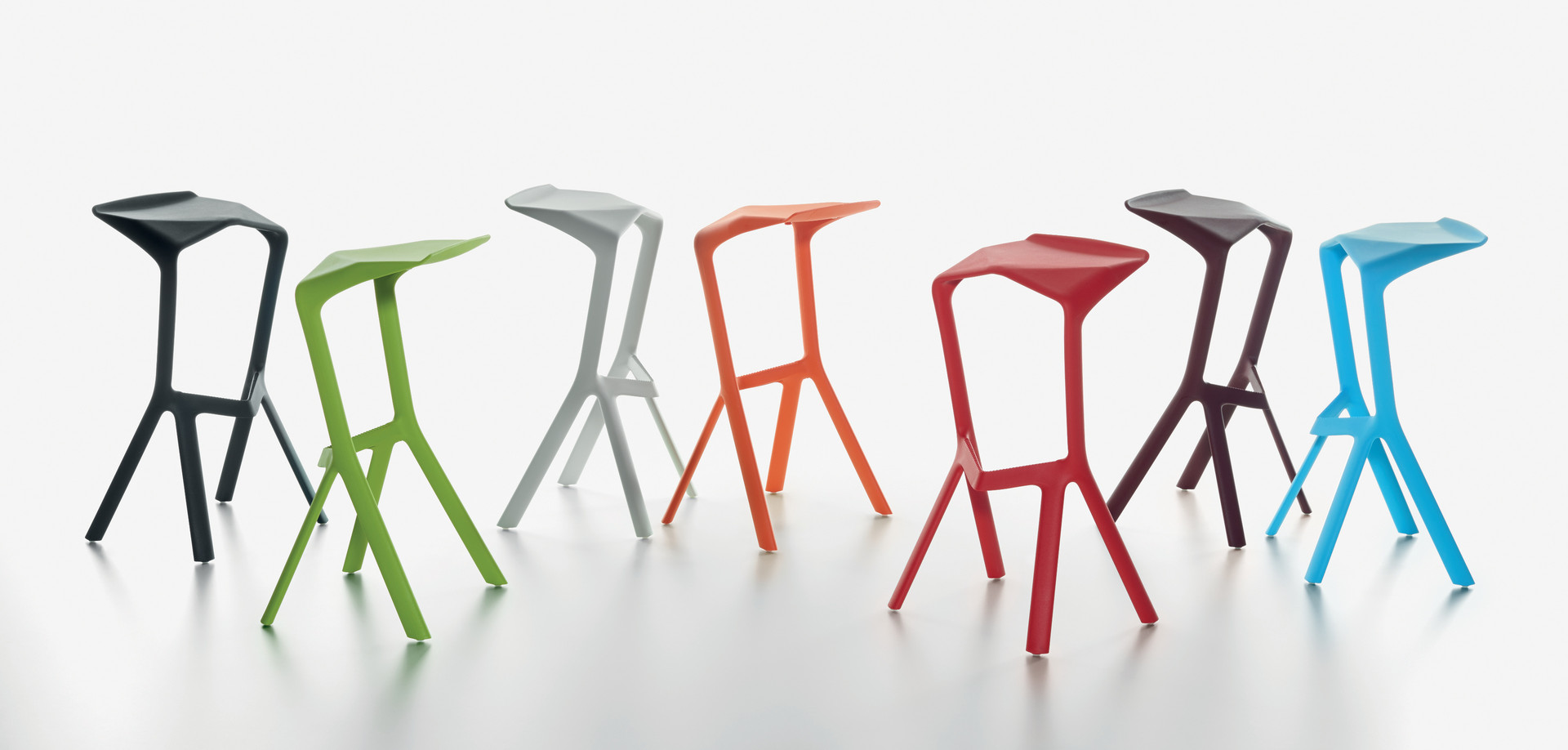 PLANK - MIURA stool, black, yellow-green, white, pure orange, traffic red, wine red, light-blue