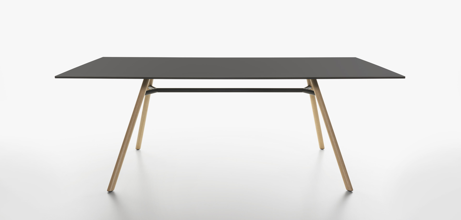 Plank - MART table, rectangular table top, natural ash legs, black HPL top