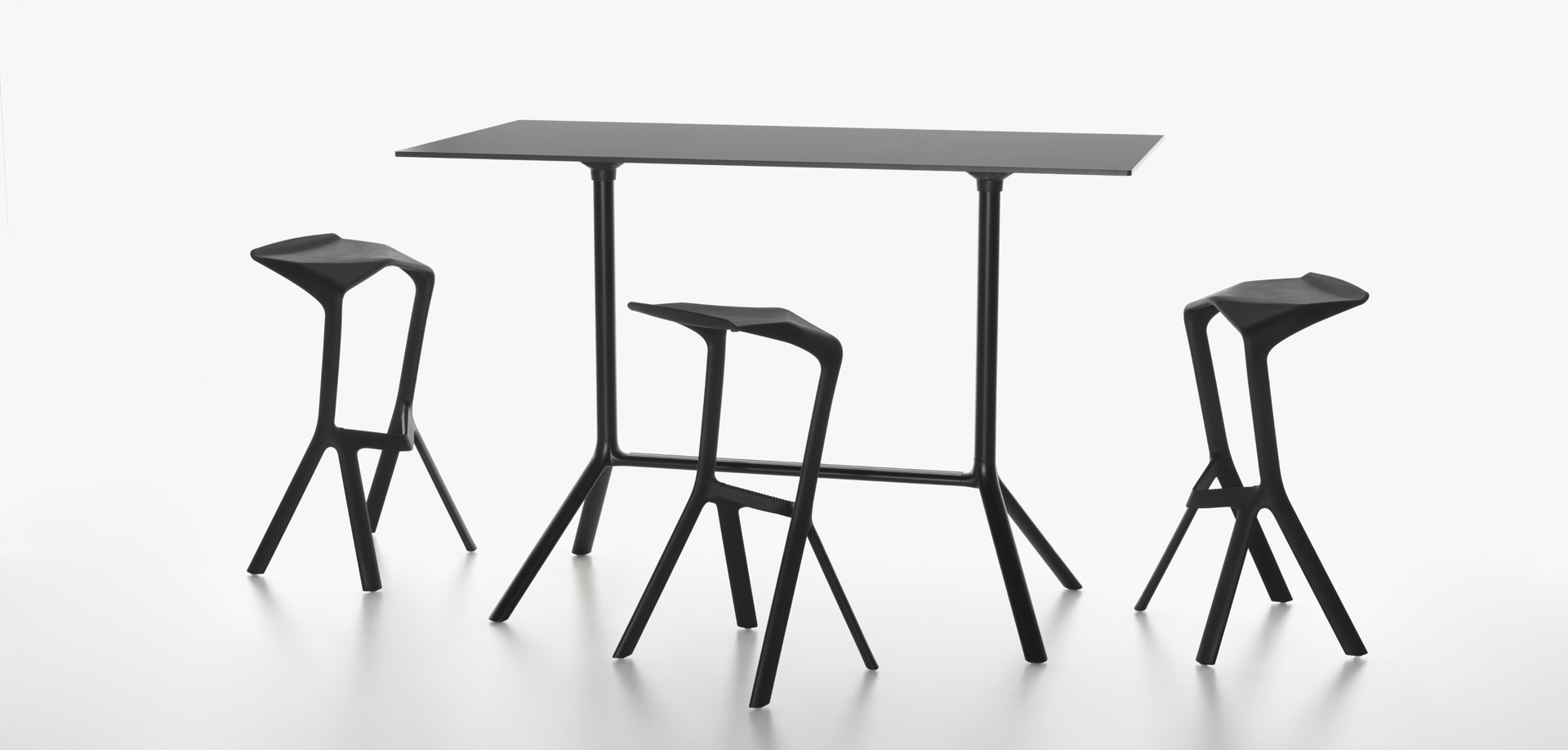 Plank - MIURA table rectangular table top, 103 cm high, black. Miura stool.