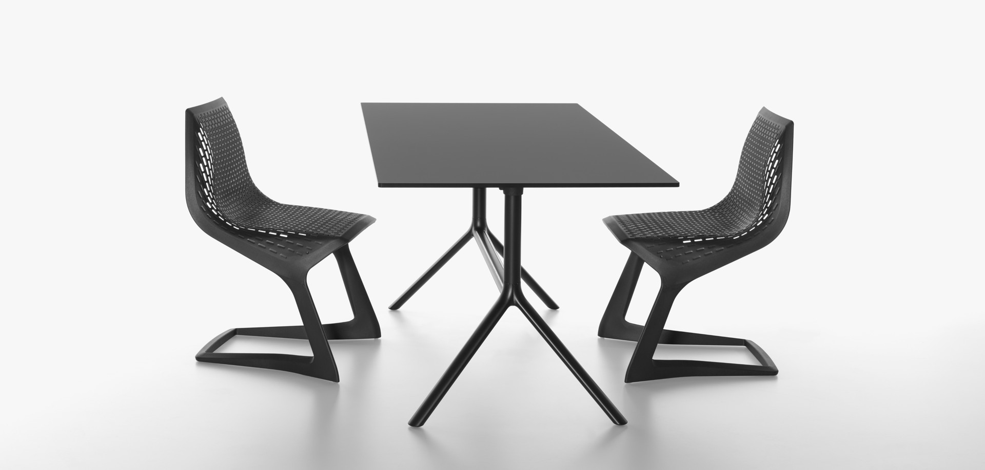 Plank - MIURA table rectangular table top, 73 cm high, black. Myto chair.